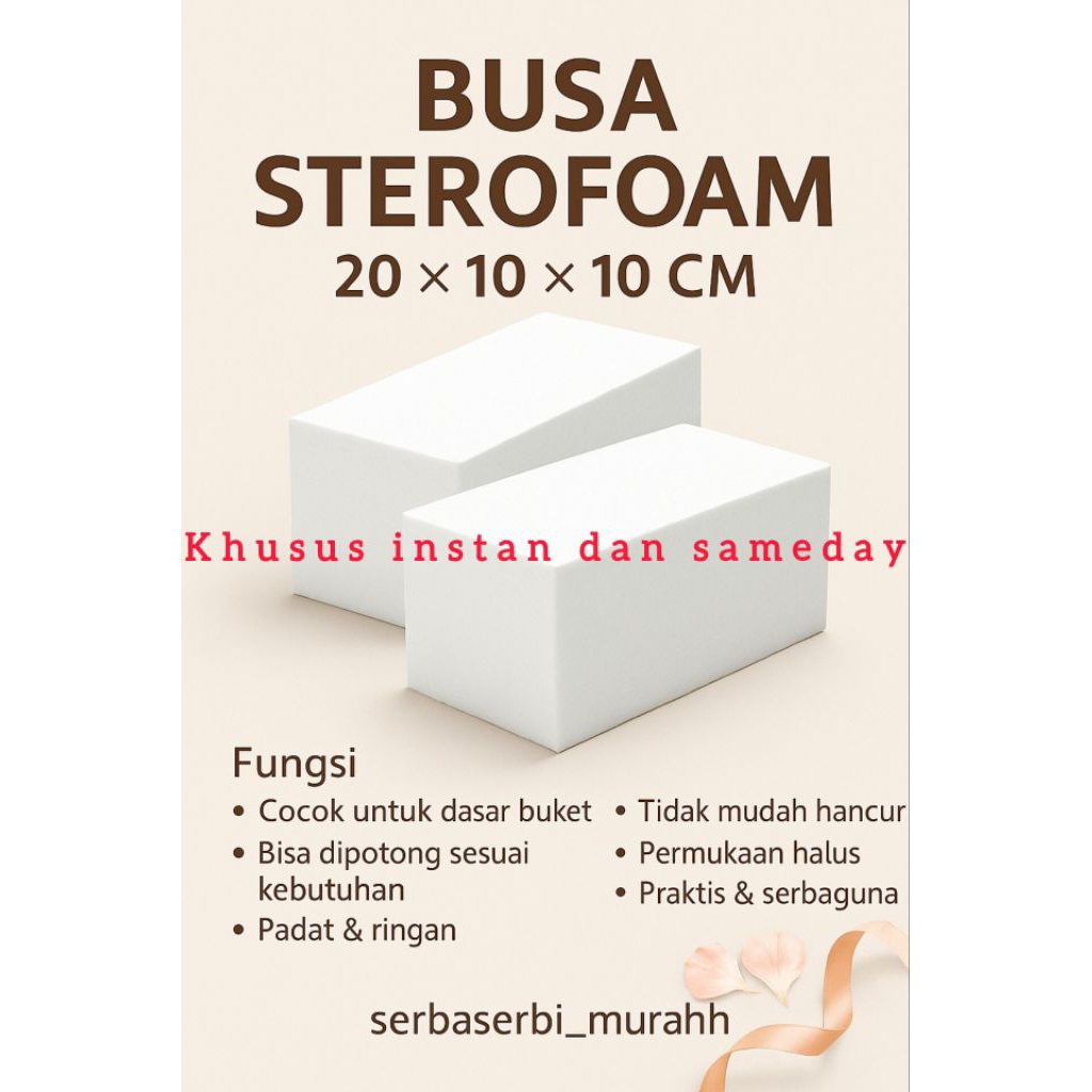 

Busa Styrofoam 20x10x10 cm – Khusus Instan & Sameday | Padat, Tebal, Tidak Mudah Hancur