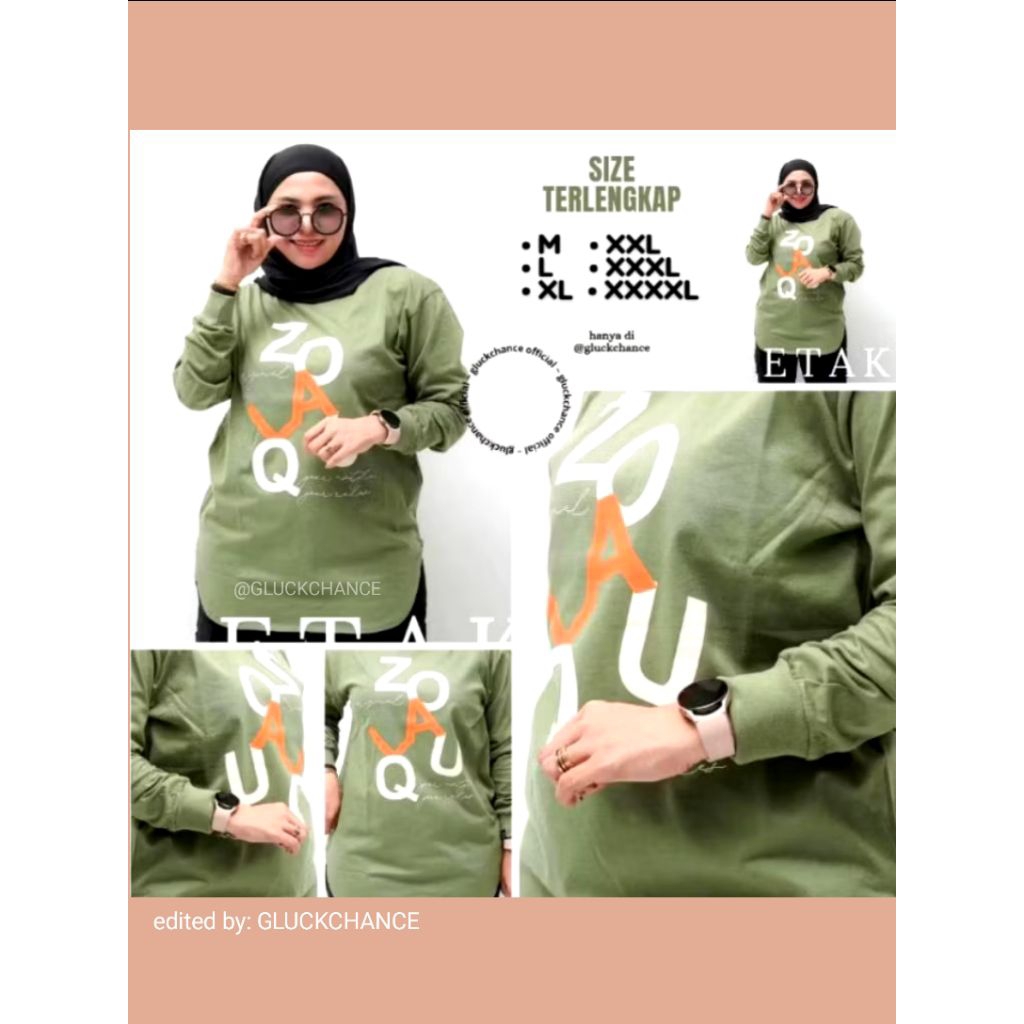 Zolaqu Original Hijau Sage Terbaru 2026 Model Kekinian Stok Terbatas Kaos Wanita Dewasa Lengan Panja