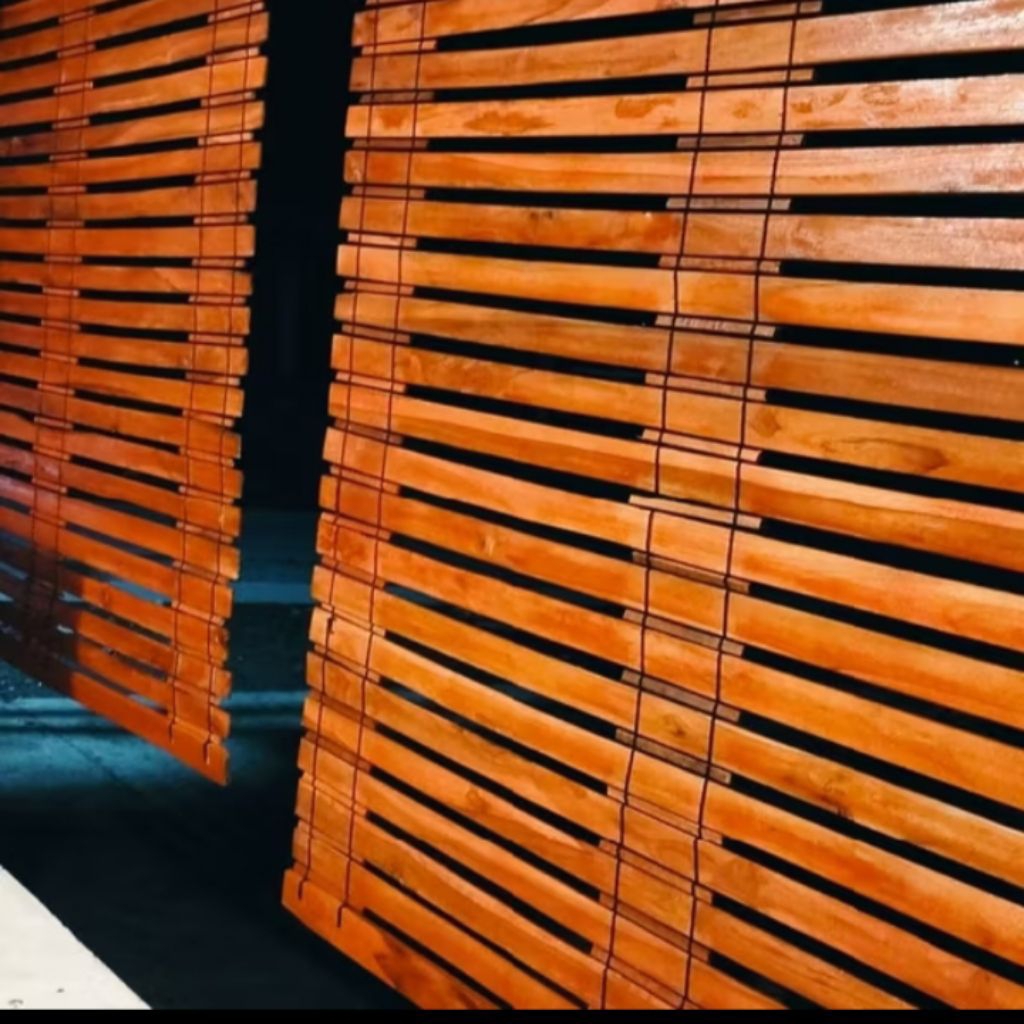 Tirai kayu Jati Asli/Kerai kayu Jati vernis plitur/Kerai kayu Jati komplit katrol tali gulung200cmx2