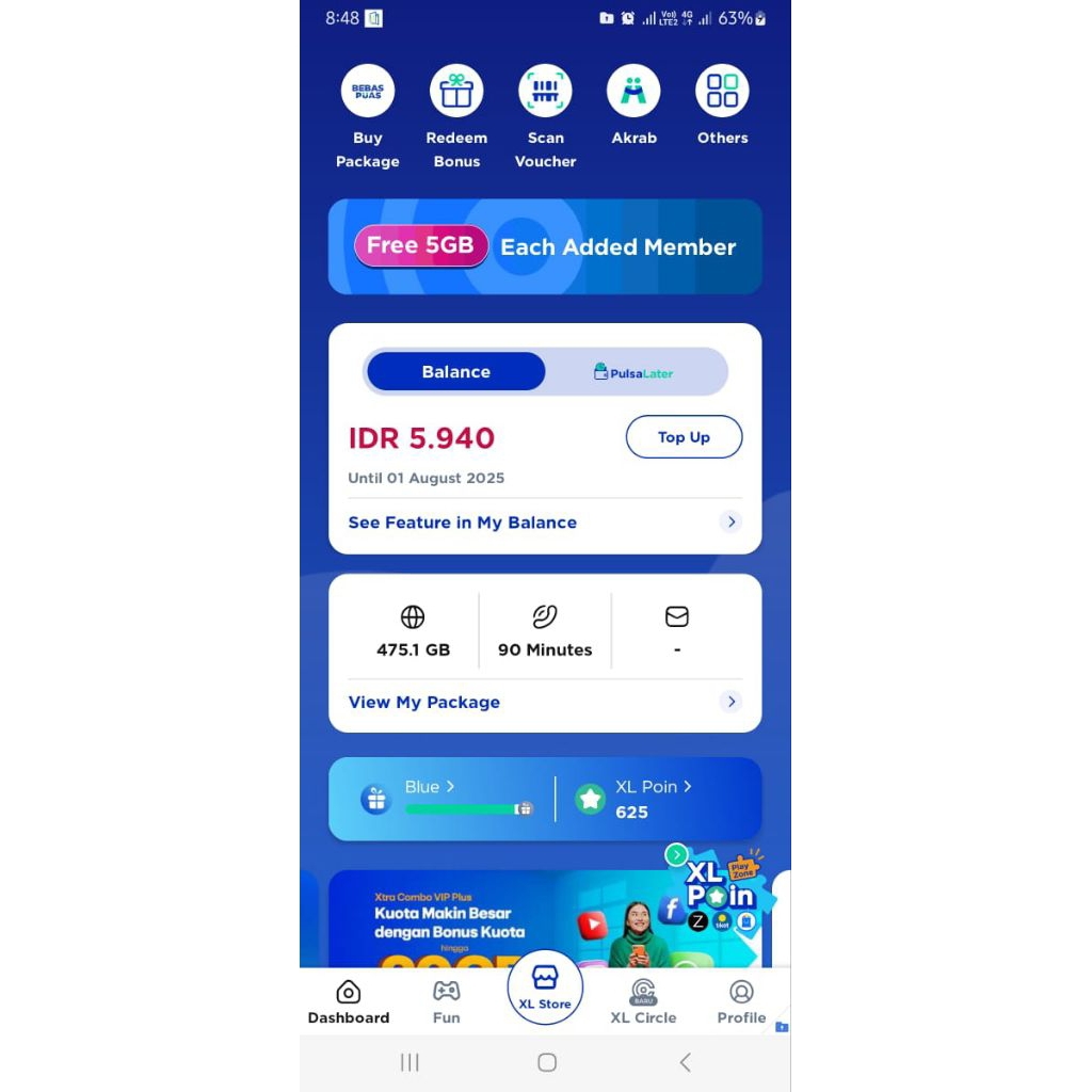 Kartu XL Combo VIP Plus diskon 90% Total Kuota 475Gb