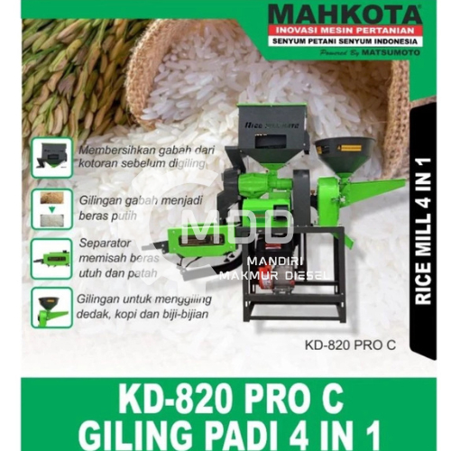 Mesin Giling Padi Jadi Beras / Mesin Selep Padi Penepung Mahkota KD 820 Pro C & Engine 7HP /