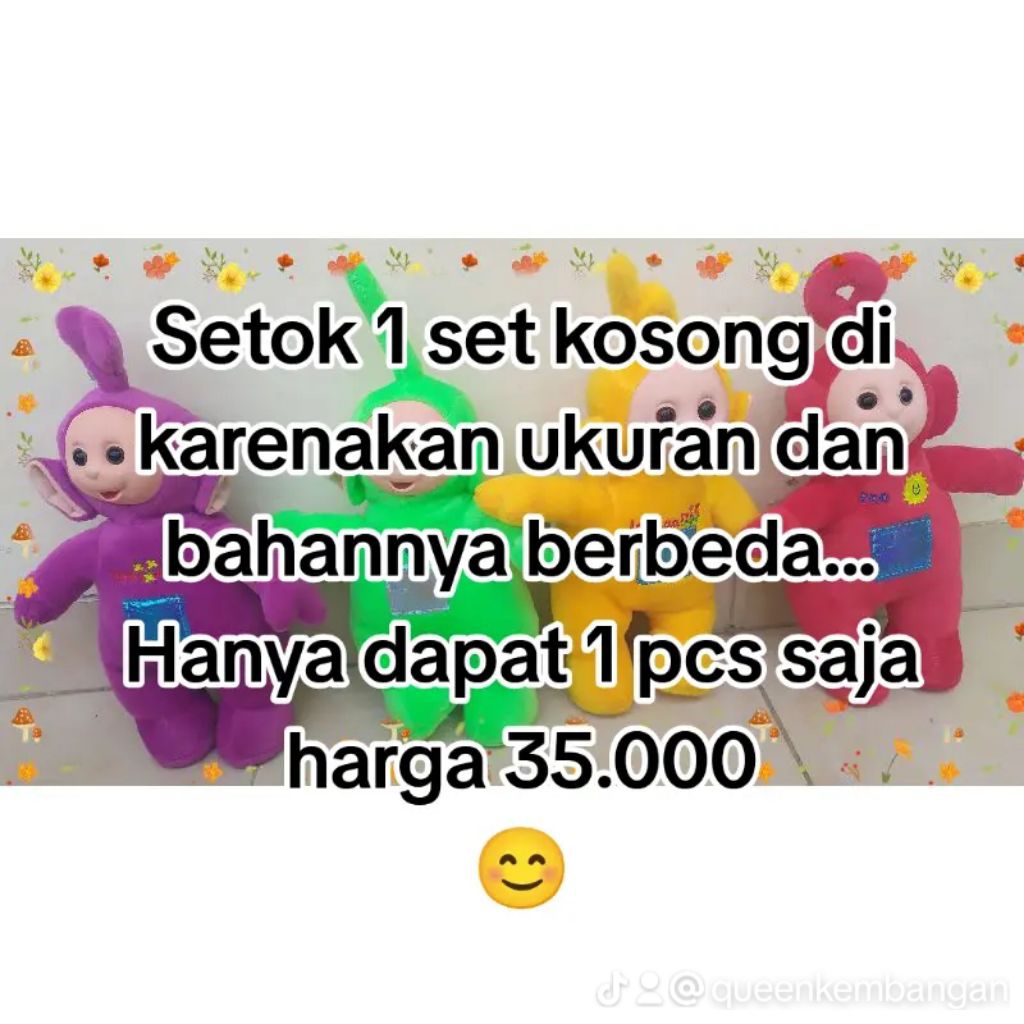 Boneka Teletubbies 1 set (Poo,Lala, Dipsy, Tinky Winky) Ukuran S dan satuan