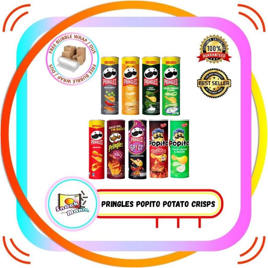 

Pringles | Popito Potato Crisps Original Cheese SourCream Spicy Seaweed BBQ ~ 107 gr