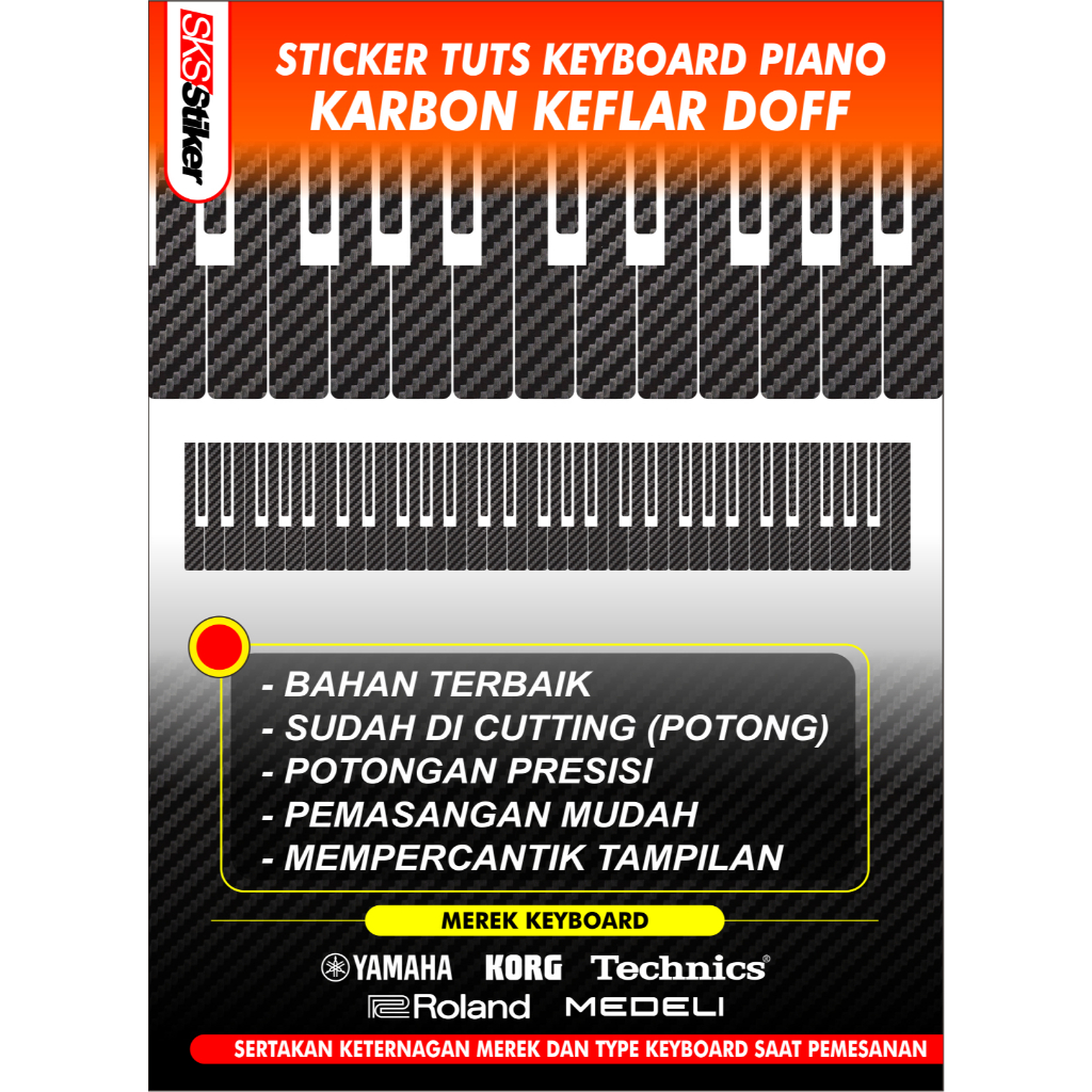 STIKER TUTS KEYBOARD ORGEN PIANO YAMAHA KORG ROLAND DLL KARBON KEFLAR DOF