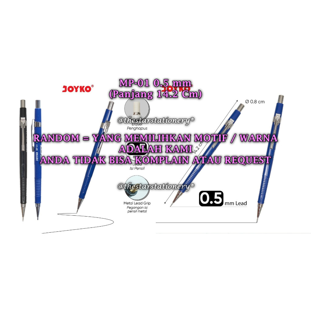 

(1 Biji) GROSIR Pensil Mekanik JOYKO MP-01 0.5 mm RANDOM / Mechanical Pencil Joyko MP-01 (1 Biji)