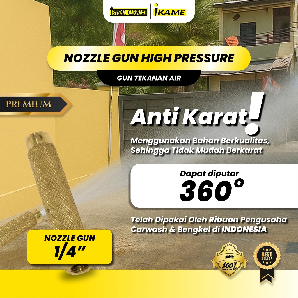 Nozzle Gun Kepala Selang Semprotan Air 1/4 inch CNP VMP IKAME Kuningan Spray