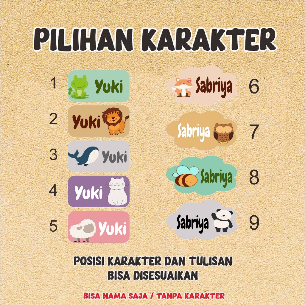 

Sticker DTF UV Custom Nama Tulisan Gambar Bunga Hewan Tanaman Anak Buku C