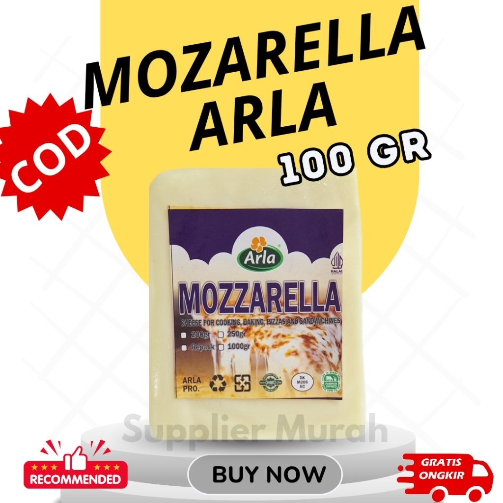 

Arla Keju Mozarella 100 Gram Pizza Topping cocok untuk Corn dog Mozzarella Nashiville Pizza Stik Mozarella