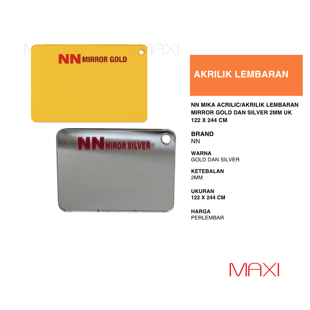

NN Akrilik Acrylic Mika Casting 2mm Series Mirror - Silver/Gold Lembaran