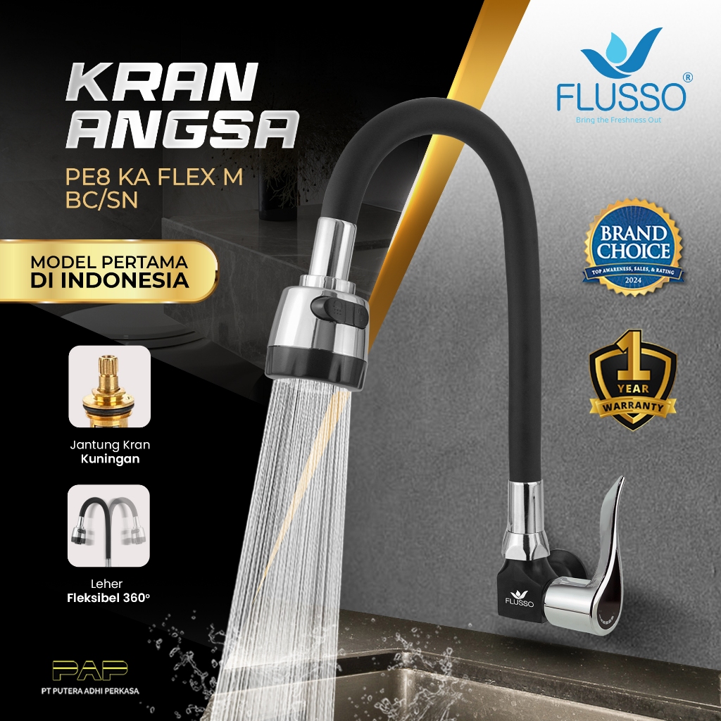 Flusso Kran Angsa Flexible Keran Angsa Kran Bak Cuci Piring Stainless Black Chrome PE8