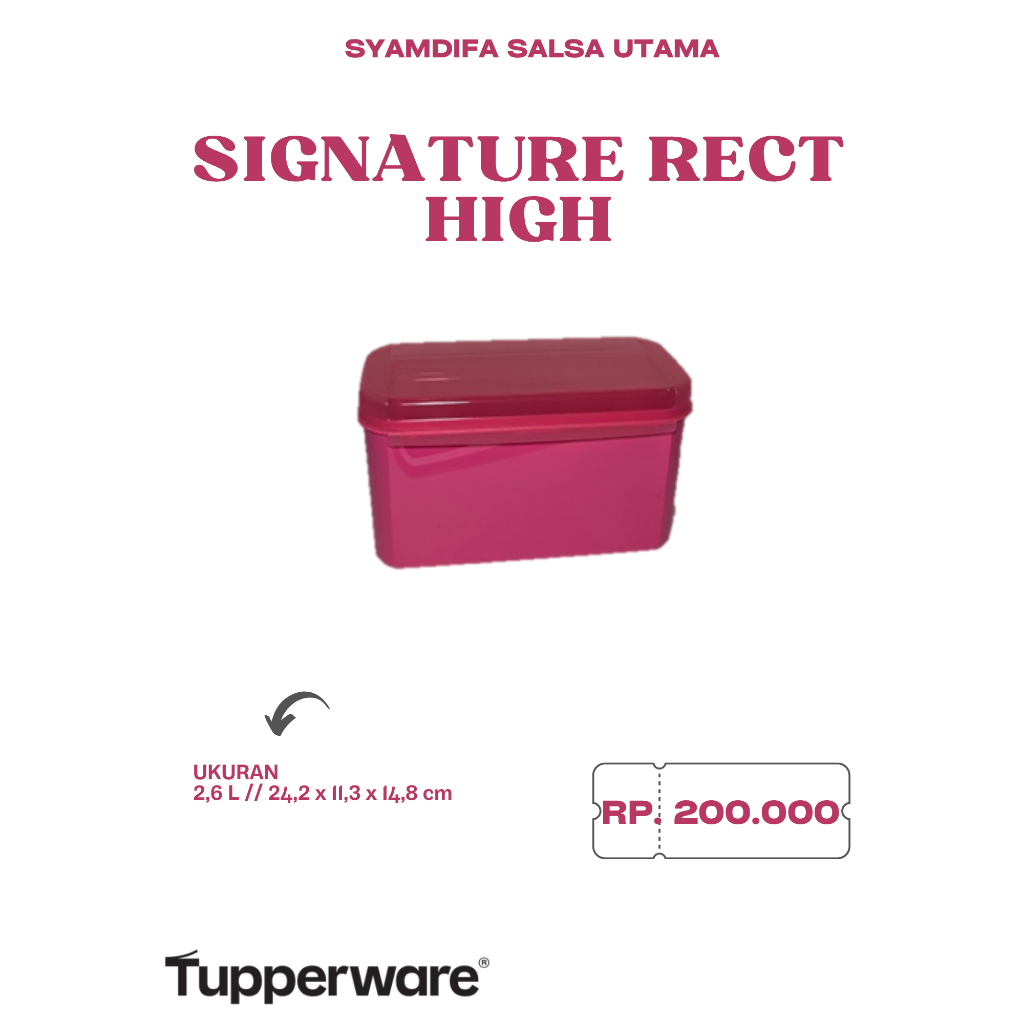 Tupperware Ori - Signature Rect High Pink 2.6L