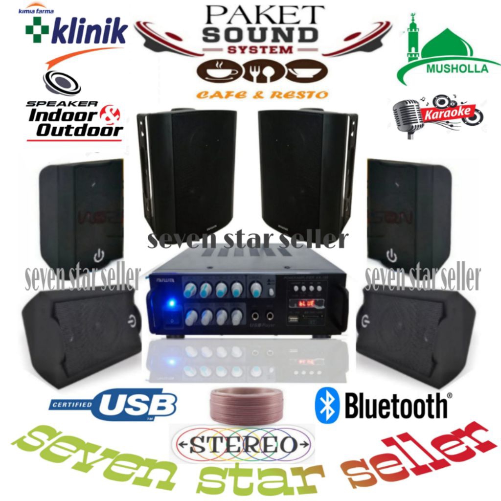 PAKET SOUND CAFE RESTO KLINIK MUSHOLLA INDOOR OUTDOOR 6 SPEAKER