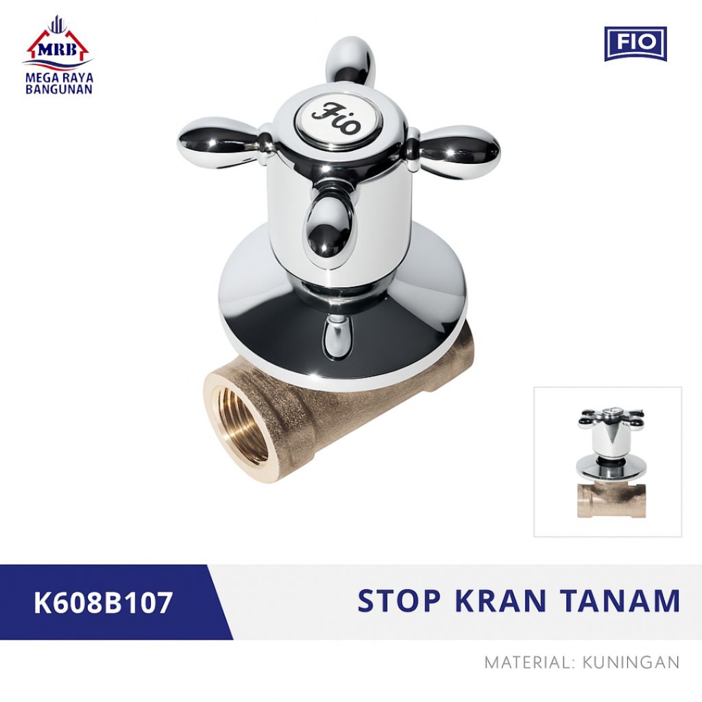 Kran Shower Tanam FIO K608B107 | Valve Kran Air Klasik Chrome Material Kuningan | Kran Dinding Conce