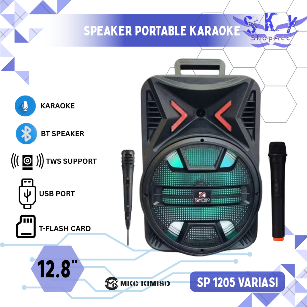 QS 1205 WS MKC Kimiso Speaker Bluetooth Portable 12.8 Inch Variasi Microphone