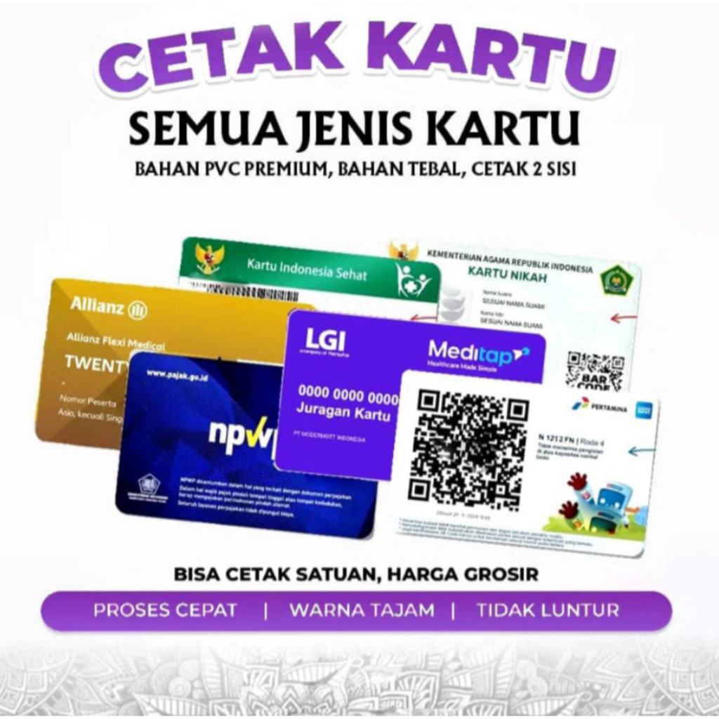 

CETAK KARTU ID CARD PVC 2 SISI/ID CARD MEMBER,CETAK VISITOR,KARTU PESERTA,KARTU ANGGOTA, KARTU NIKAH