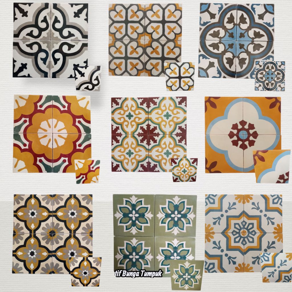 Tegel / Tekel Motif Klasik Lantai Vintage 20x20cm Keramik Jadul Ubin Type Glossy (Sudah Poles)