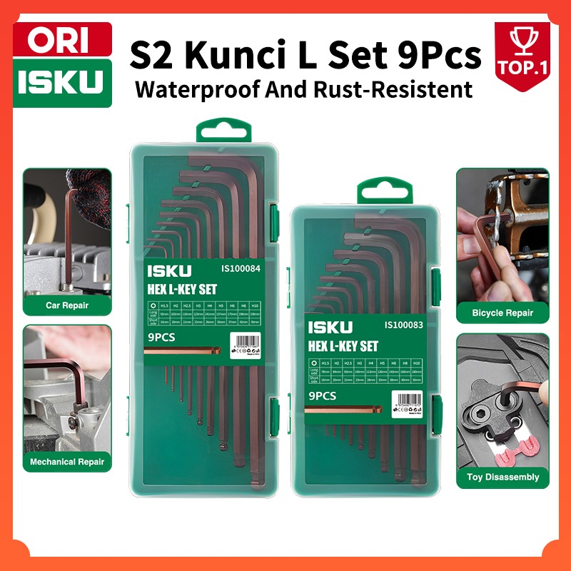 ISKU kunci L 1 Set kombinasi 9pcs konci tekiro 1 set lengkap S2 Hex Key Set Lengkap/Flat End Hex Key