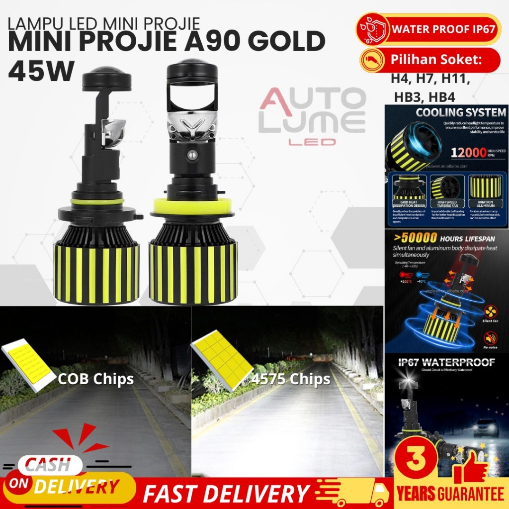 Lampu Depan LED Lampu Depan Proyektor Led A90 PRO 90w H4 Lensa Mini H11 H7 9005 9006 H4 Lampu Depan 