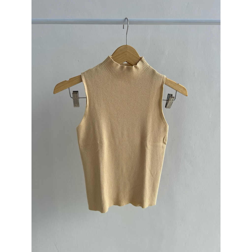 Tanktop Turtleneck Dalaman bkk Tanpa Lengan Knit Rajut Kuning