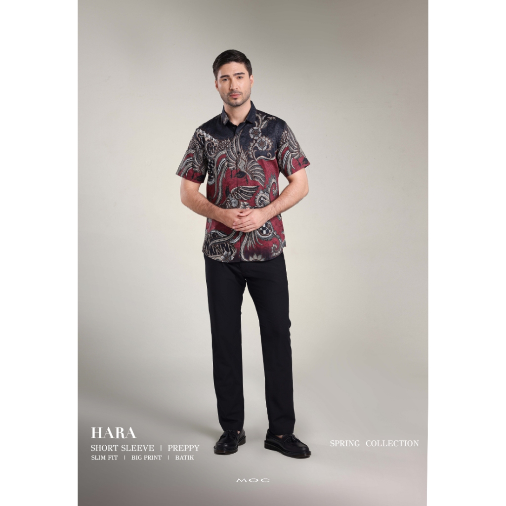 MOC Kemeja Batik Lengan Pendek Pria HARA-MAROON