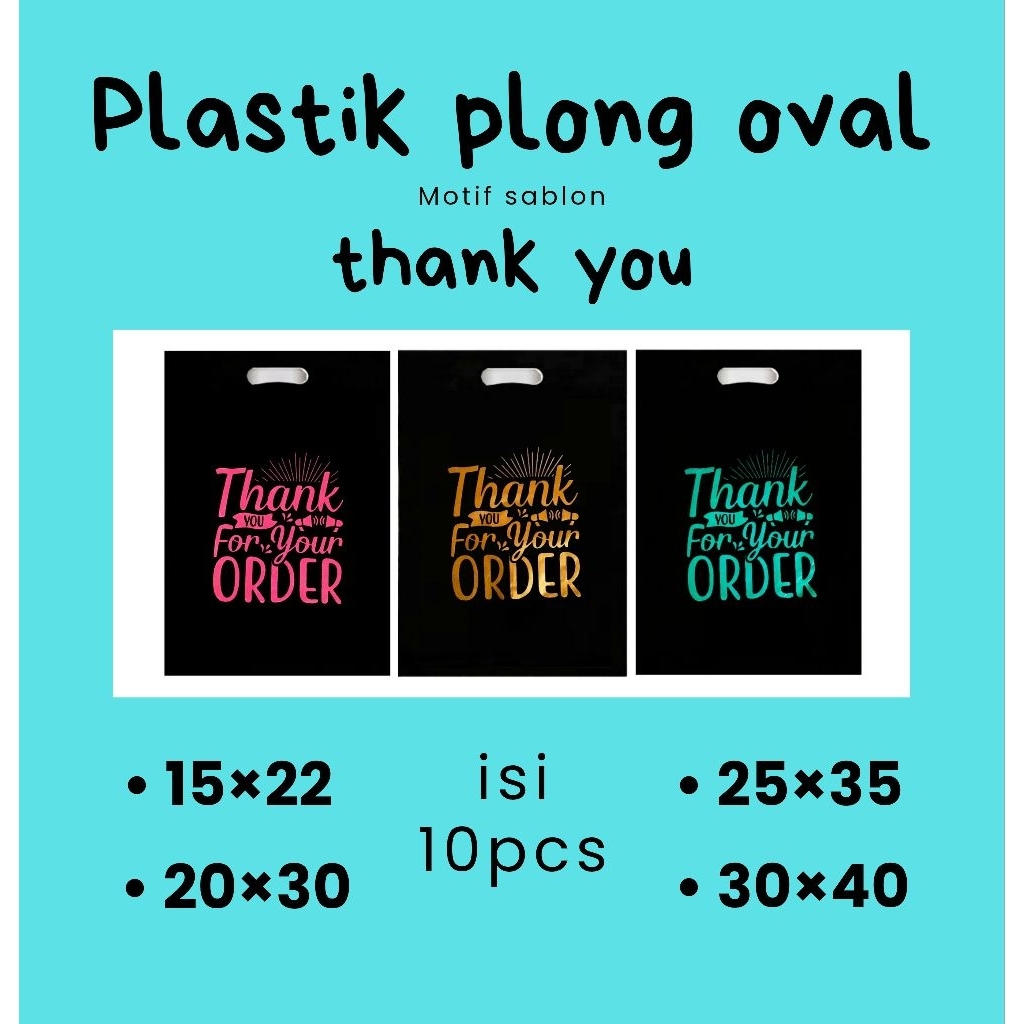 

10pcs kantong plastik plong oval hitam - motif thank you 3