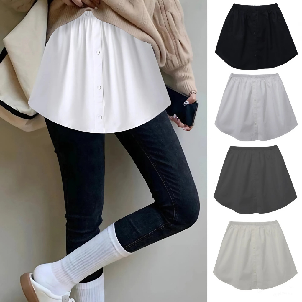 Fake Skirt | Rok Palsu Korean Style Pakai Kancing | Rok Mini Sambungan Baju Bahan Katun | Rok Wanita