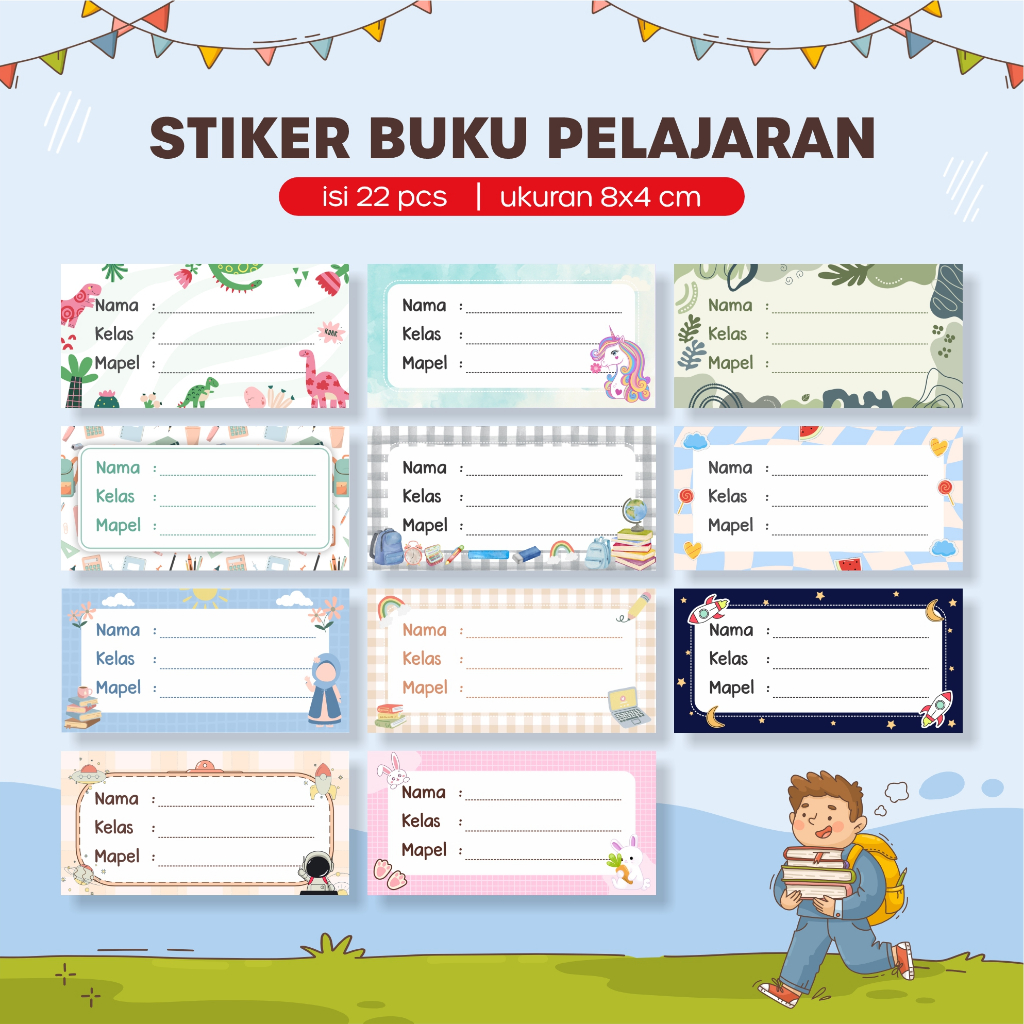 

(SORT PRINT) Stiker Nama Buku Pelajaran Isi 22 Ukuran 8 x 4 cm - Sticker Label Buku Mapel 2