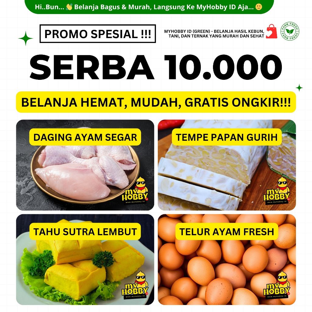

PROMO! Lauk Murah Serba 10.000! Daging Ayam Segar, Tahu Sutra, Tempe, Telur Ayam. 10000 10K 10rb