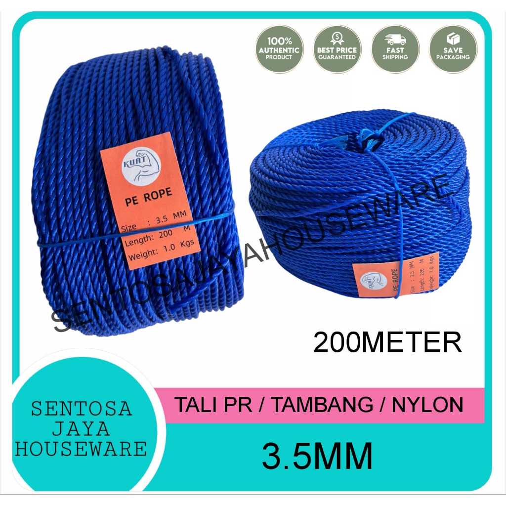 TALI NYLON / TALI JEMURAN / TALI TAMBANG 3.5MM 200METER (ROLL) / TALI TAMPAR 3.5MM 200METER