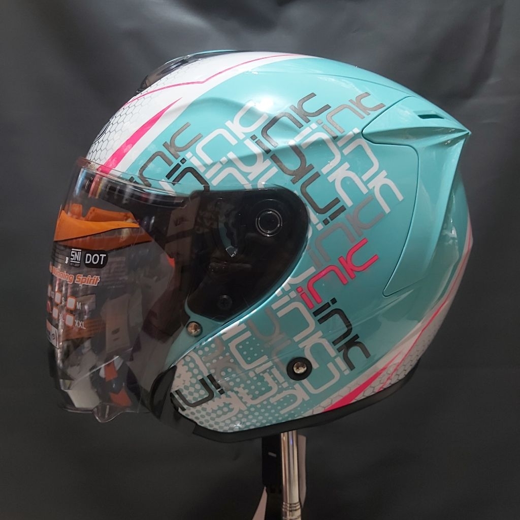Helm Half Face INK Dinamic #4 Aqua Blue Fuxia Motif Dan Polos Original SNI-DOT