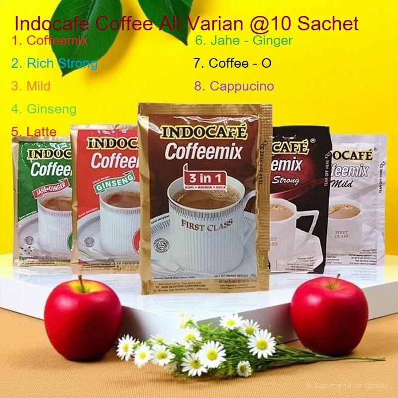 

MAX INDOCAFE Coffee Kopi all Varian 10 sachet indocaf CoffeeMix Capucino Rich and Strong Mild Indocafe Ginseng Latte Coffee-o Max Creamer Coffee Blend Jahe Ginger