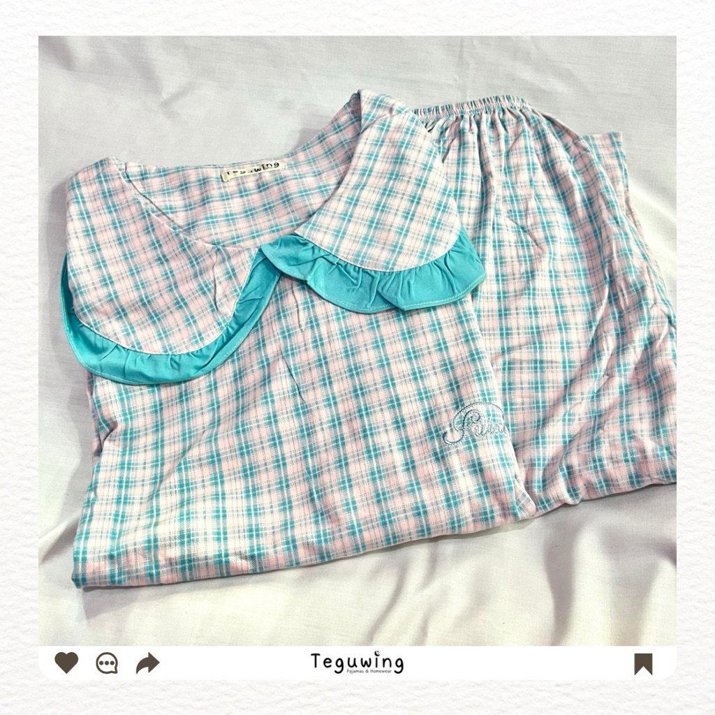 Celana Panjang Lengan Panjang (PP) - Blue Gingham - Pajamas / Piyama / Baju Tidur / Homewear