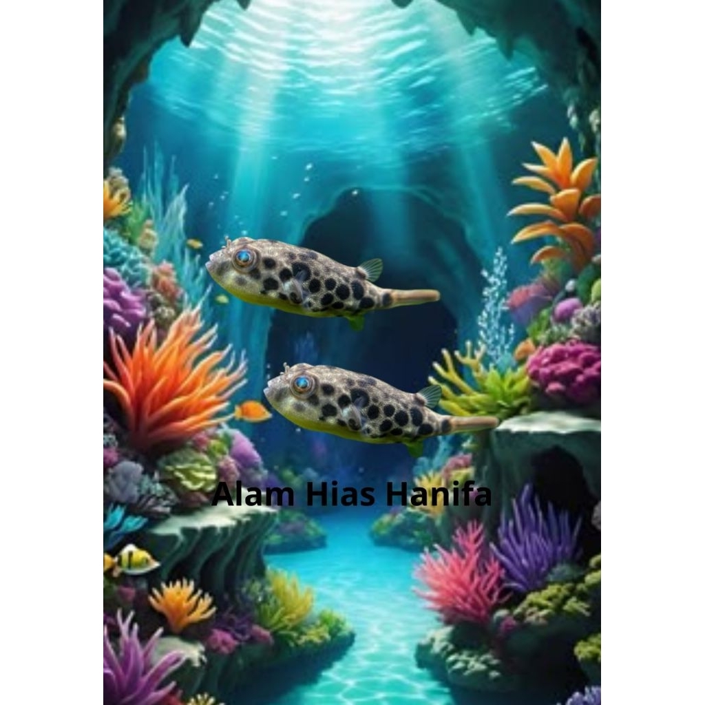 hiasan aquarium  fahaka puffer size 3-4cm