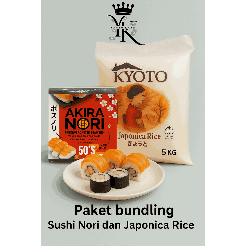 PAKET MURAH NORI AKIRA 50S + BERAS KYOTO 5 KG | BERAS DAN NORI DENGAN KUALITAS PREMIUM | SAMA SEPERT