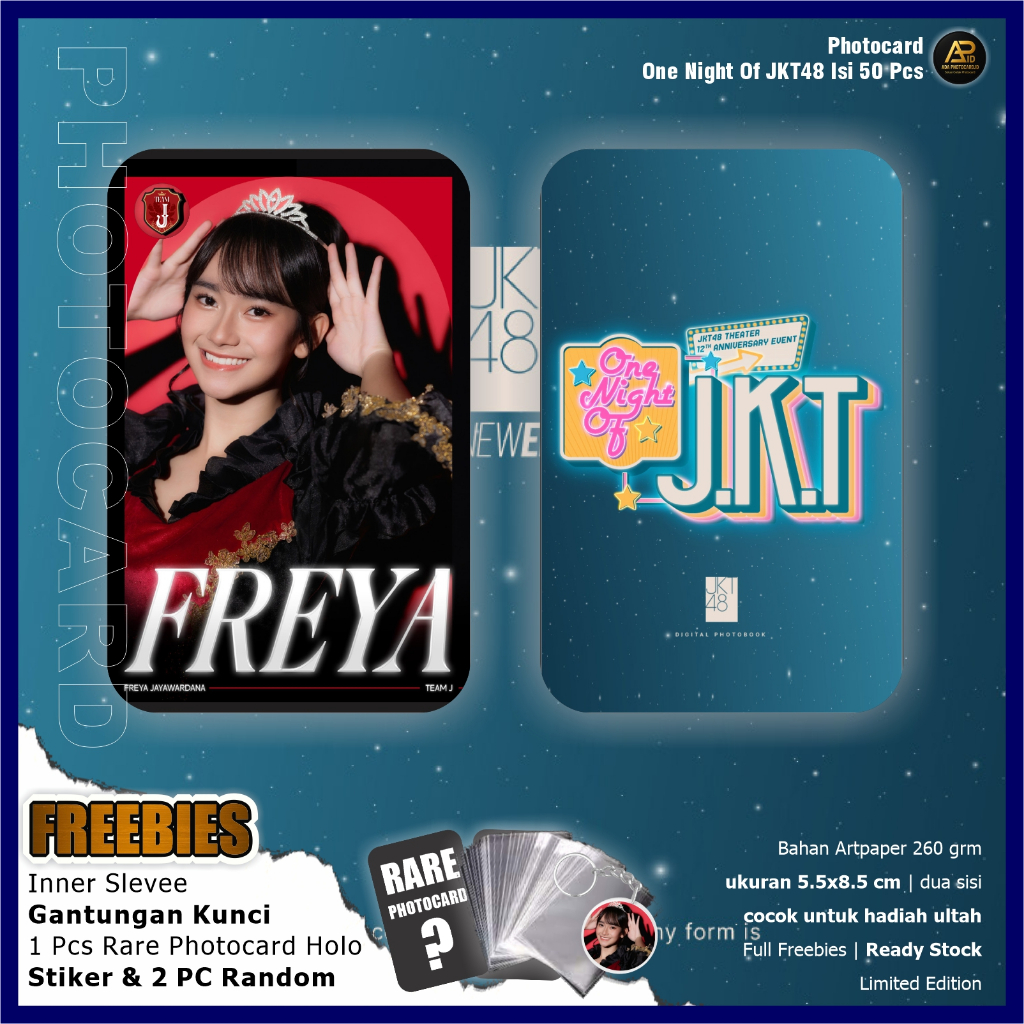 Photocard JKT48 Edisi One Night of JKT48 isi 50 Pcs Fanmade | Bonus Ganci, Rare Card, 2 PC random, S