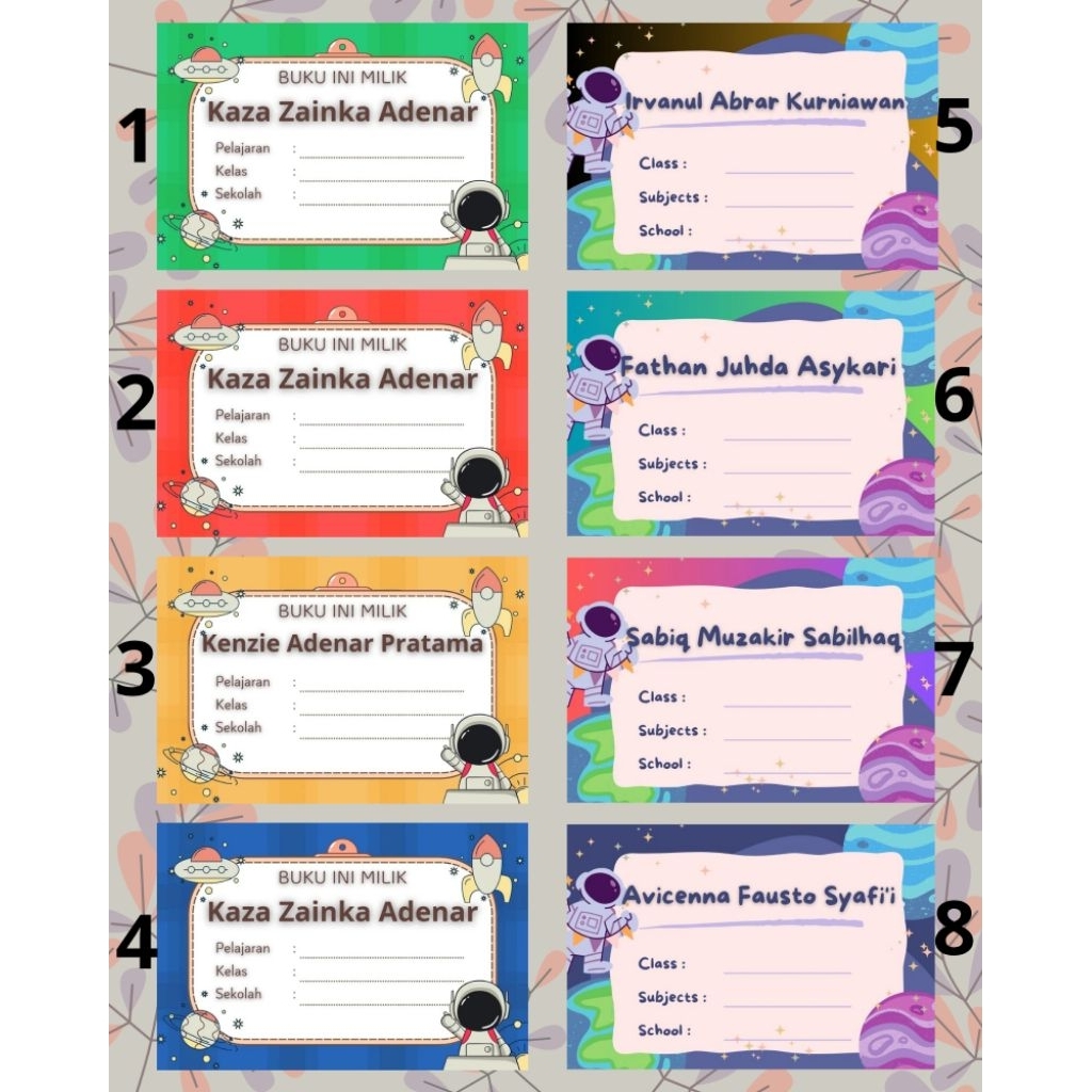 

Label stiker nama untuk buku pelajaran isi 36pcs motif cowok custom nama dan sekolah