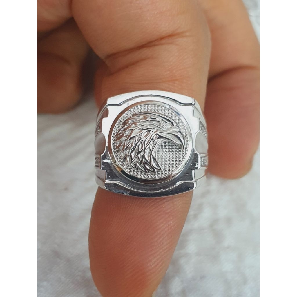 cincin stampel cowok variasi eagle putih emas 75 % 750 75% 17k