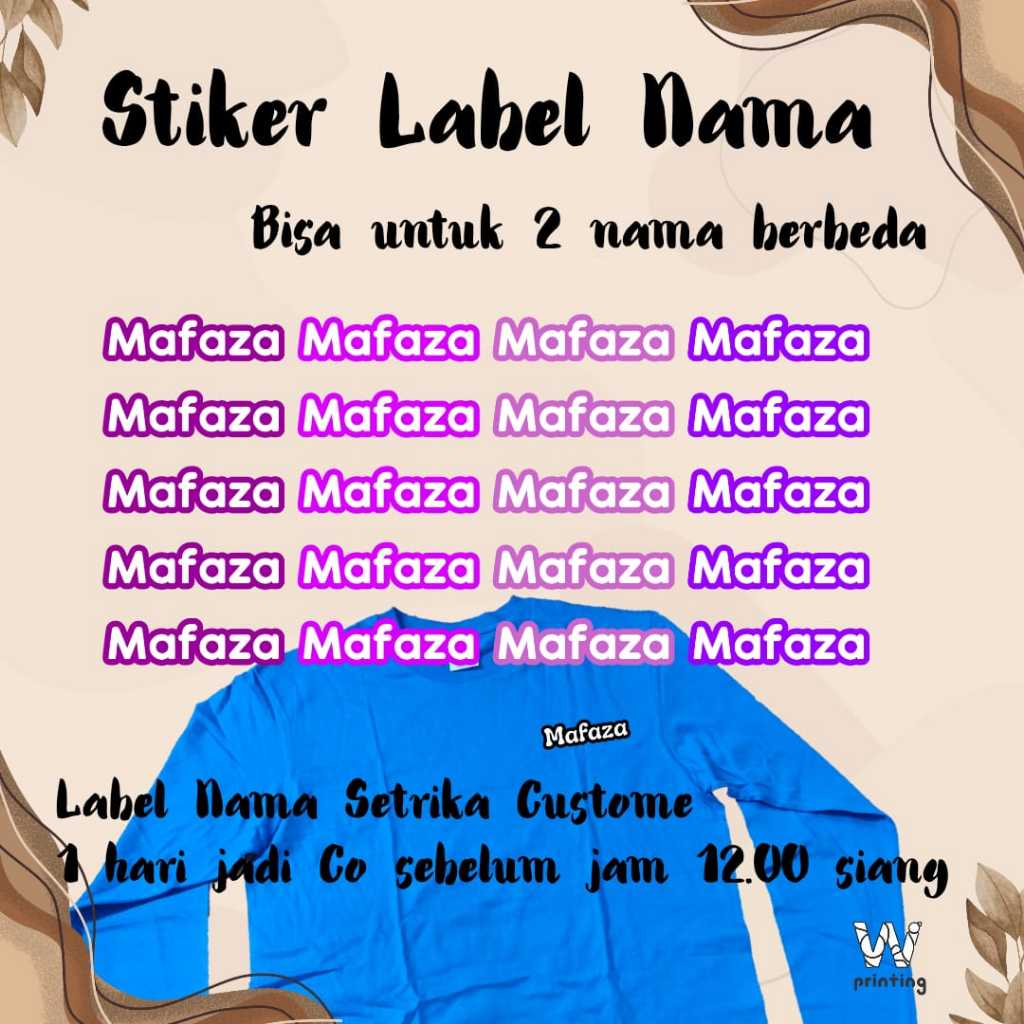 

Sticker Kain Custome | Label Nama Printing Isi 25/50 Pcs Untuk di Kain Gratis Custom Nama