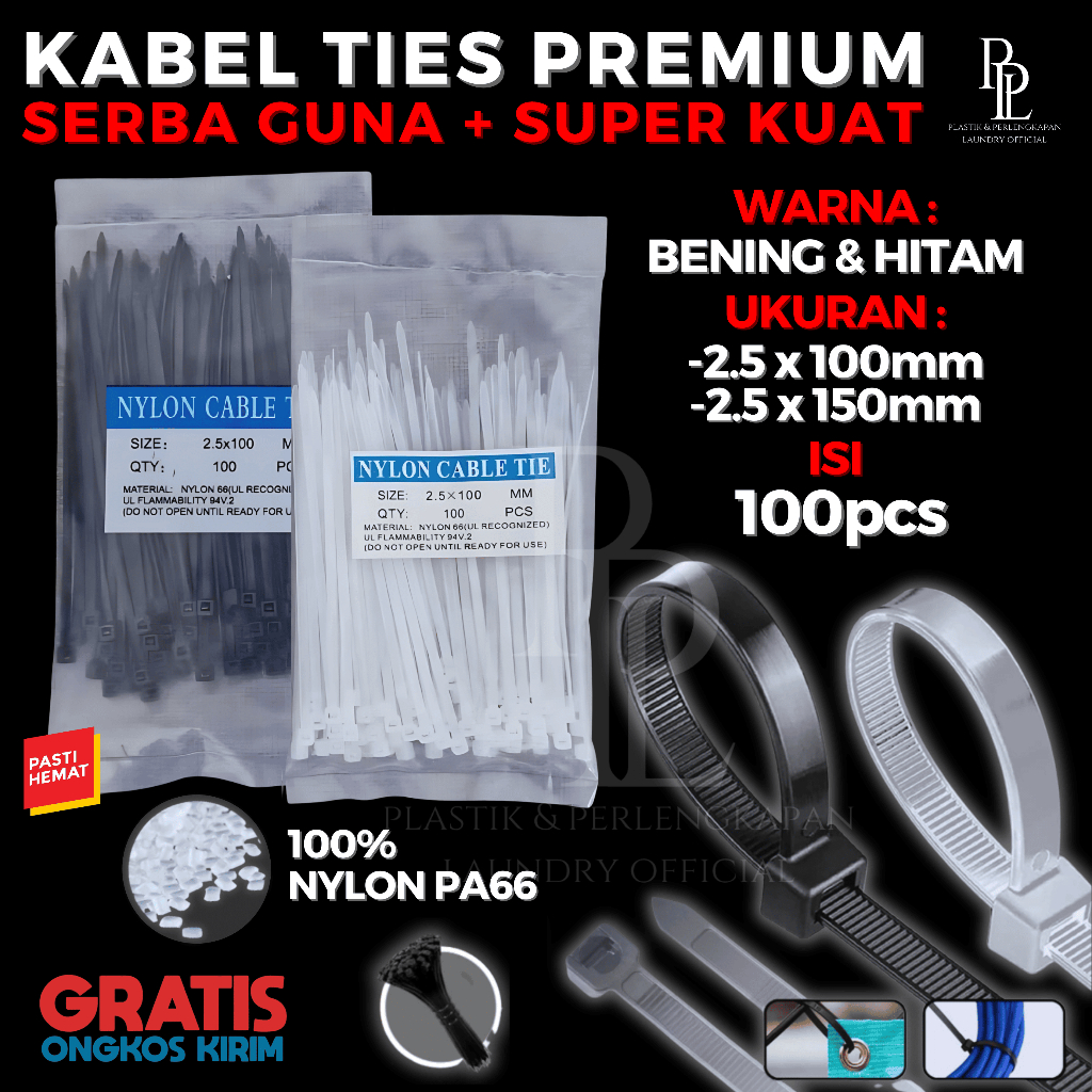 

[100 PCS ] KABEL TIES PUTIH / HITAM PREMIUM 2,5 X 100 mm , 2,5 X 150 mm 1 PACK ISI 100 PCS | KABEL TIS IKAT KUAT TEBAL UK 2.5x100m (10cm) / 2.5 x 150mm (15cm) TALI ROBOT TERMURAH