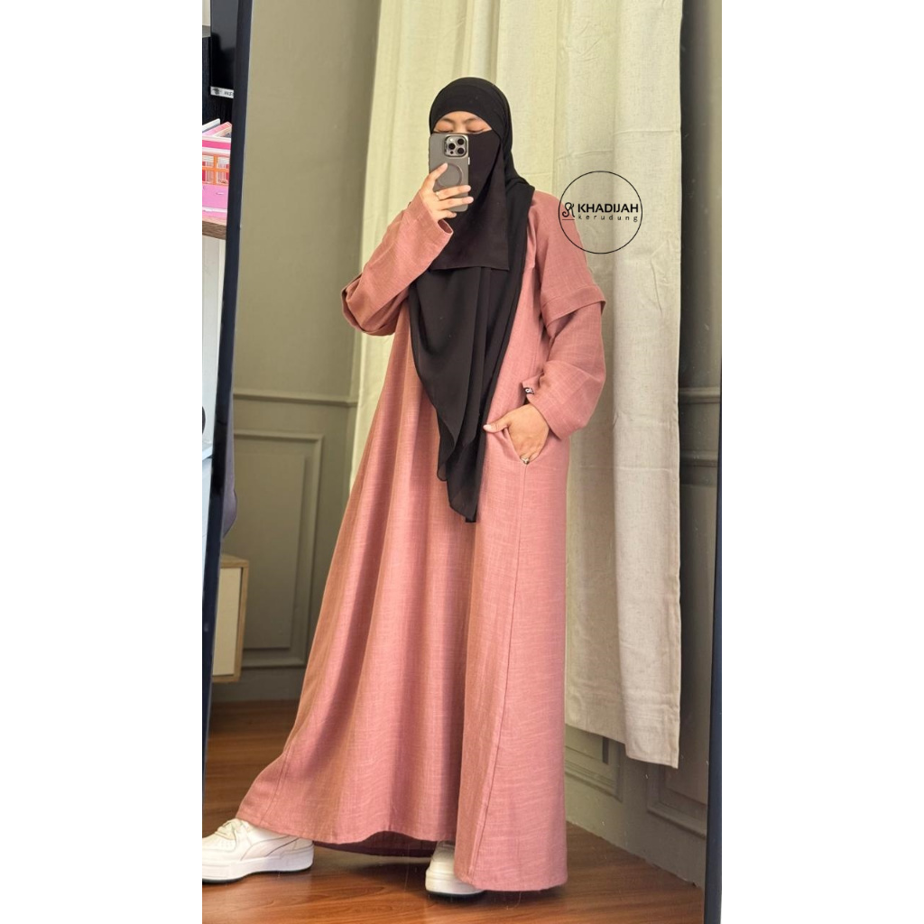 Gamis Abaya Casual Basic Semi Batwing Busui Bahan Linen Barsha By Khadijah Kerudung