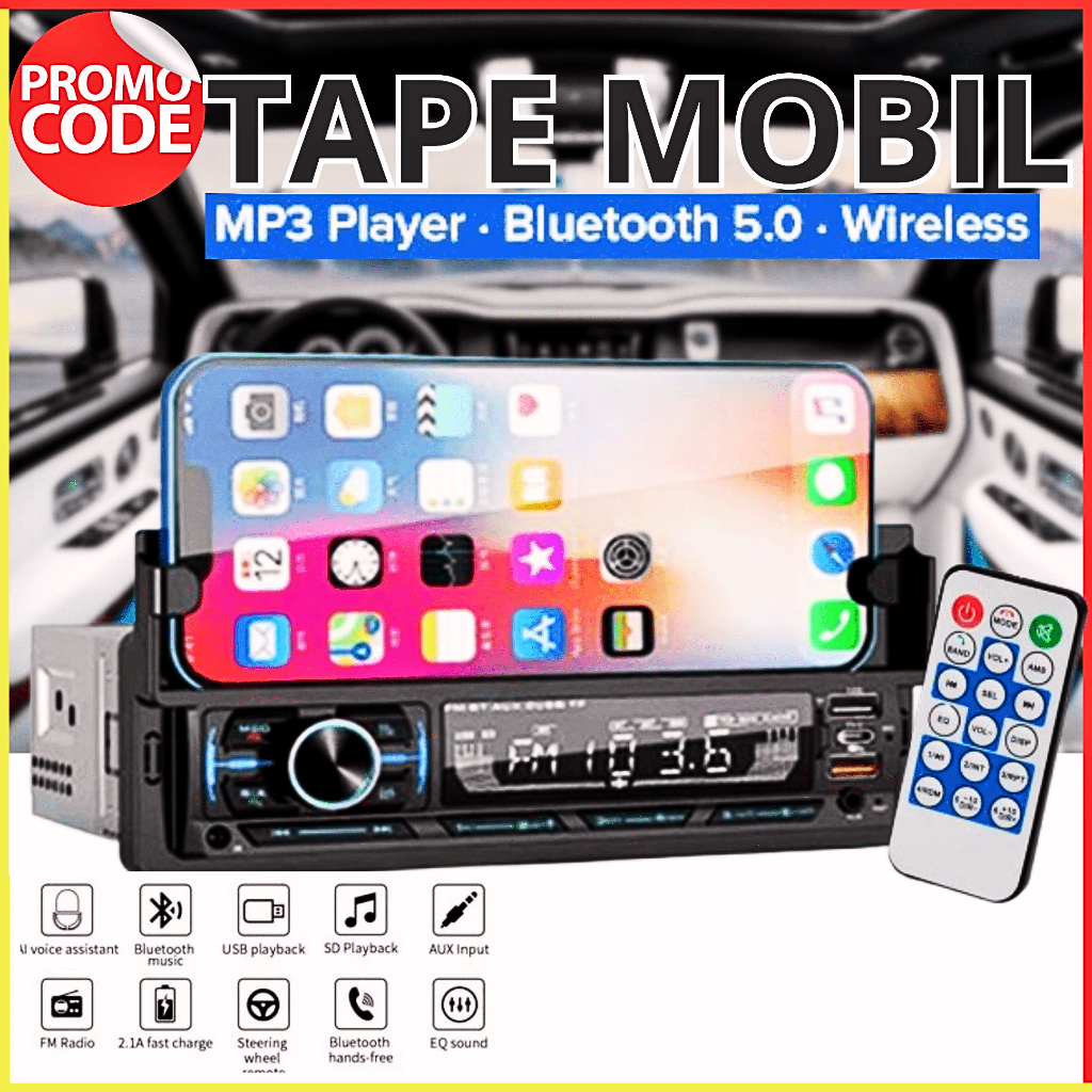 Taffware Tape Mobil Avanza Audio Bluetooth 5.0 Full Bass MP3 Player USB ISO Stand Holder Hp 60W