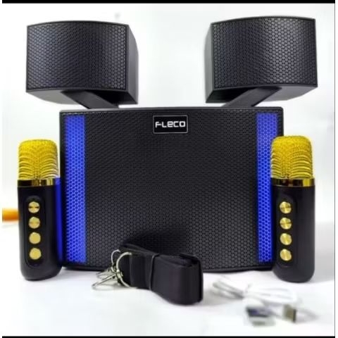 Speaker/ salon Portable Bluetooth Fleco F-6011 DuoFre Mic Wireless 2 effect sound mic super BASS bar