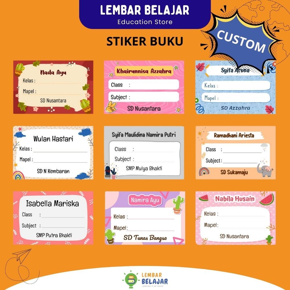 

LEMBAR BELAJAR - Custom Stiker Buku Pelajaran isi 16pcs - Label Buku Sekolah Custom