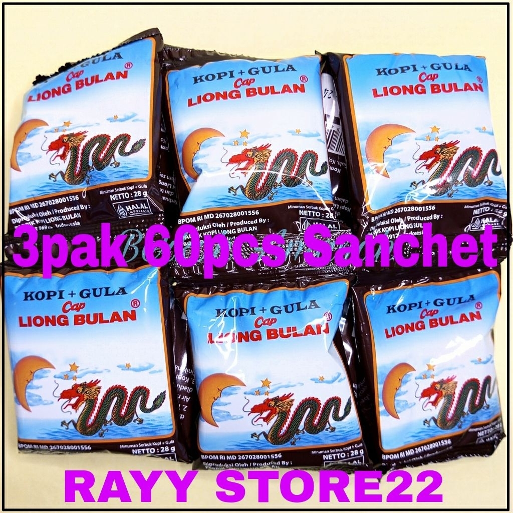 

Kopi Cap Liong Bulan Plus Gula 28gr ( 3pak isi 60pcs Sanchet )