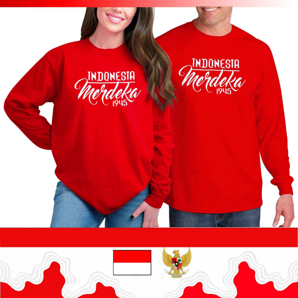 Cenoa Kaos merah lengan panjang agustusan Pria dan Wanita,katun 24s.dijamin tebal dan tidak nerawang