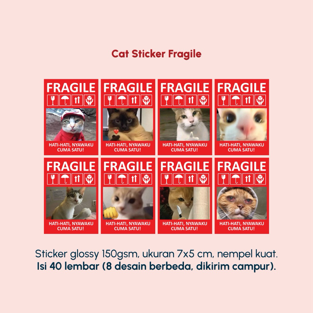 

Darla’s Basket – Cat Sticker Fragile 40 Pcs (Stiker Fragile Unik, Label Paket, Pengiriman Aman, Sticker Murah & Gemes)