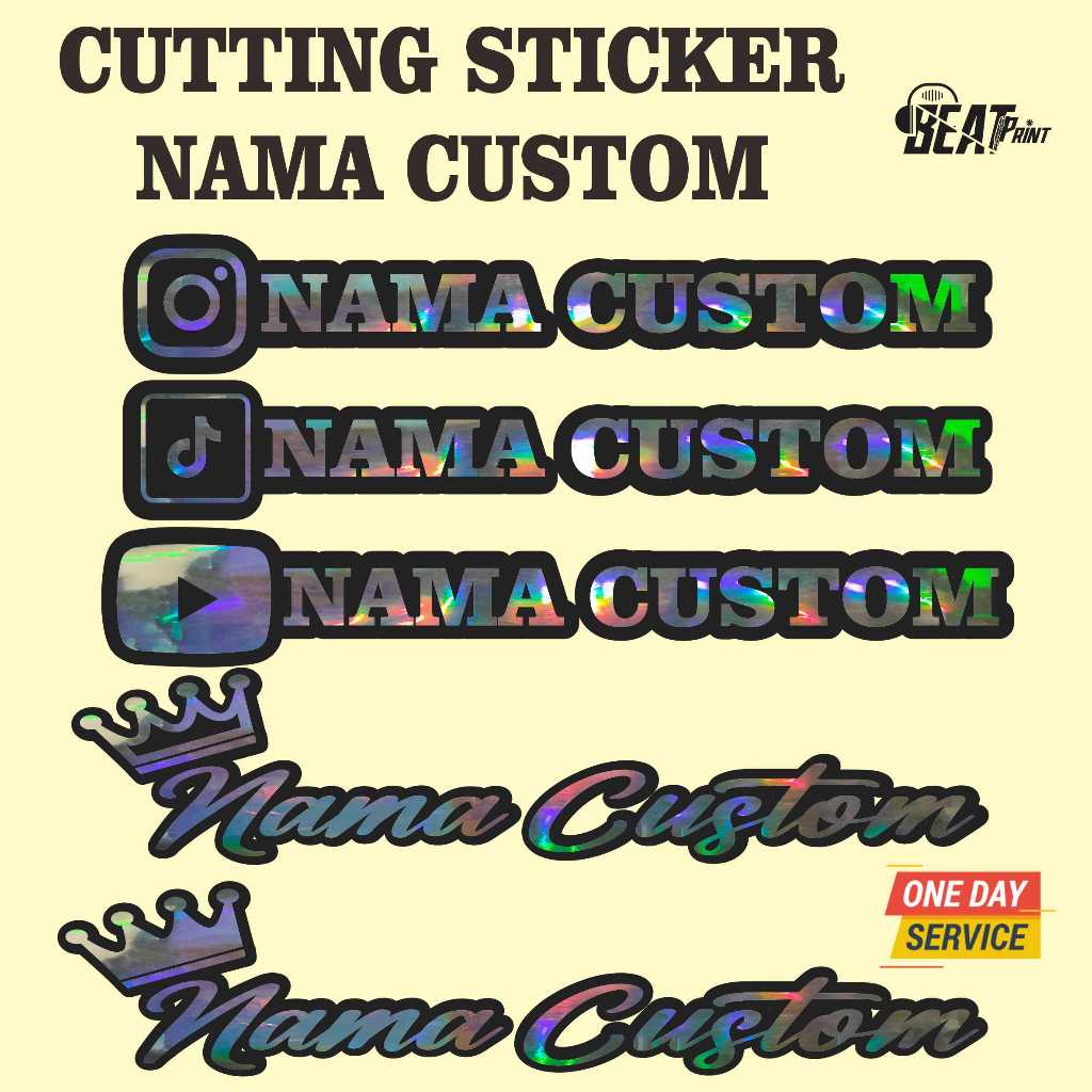 CUTTING STICKER NAMA CUSTOM | STIKER HOLOGRAM – Desain Bebas, Tampil Beda - BEAT PRINT