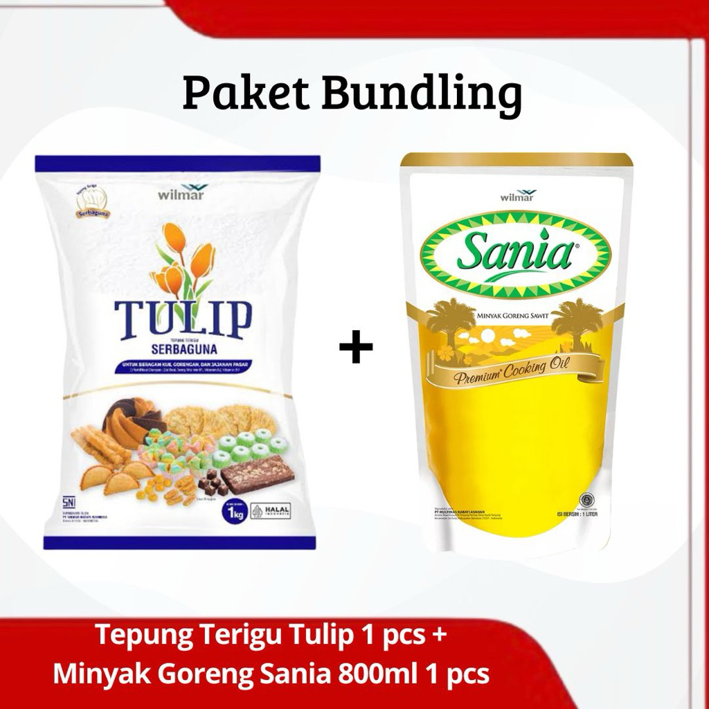 

PAKET BUNDLING 1 - Tepung Terigu Tulip 1kg 1pcs + Minyak Goreng Sania 800ml 1pcs