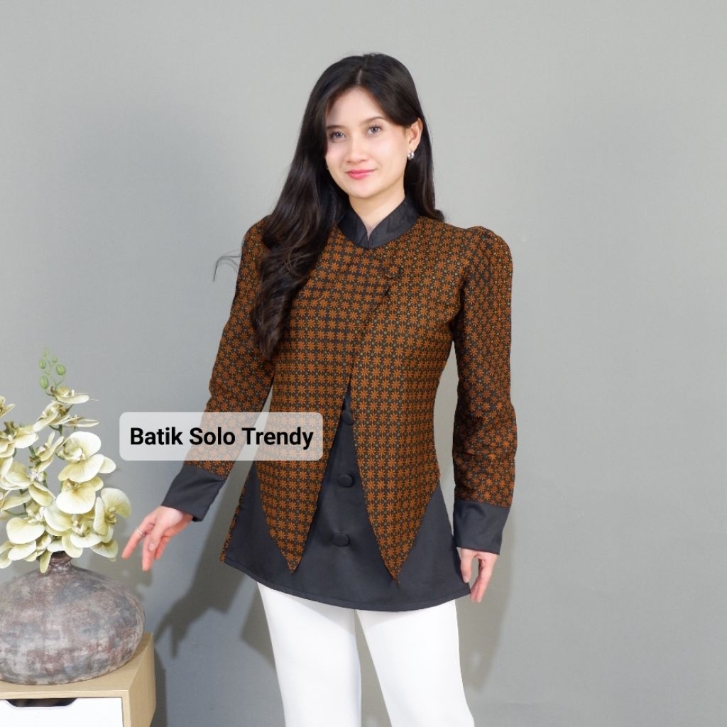 Batik Solo Trendy - Blouse Batik Rinjani Atasan Wanita Katun Halus Lapis Furing TRIKOT - Ori Batik S