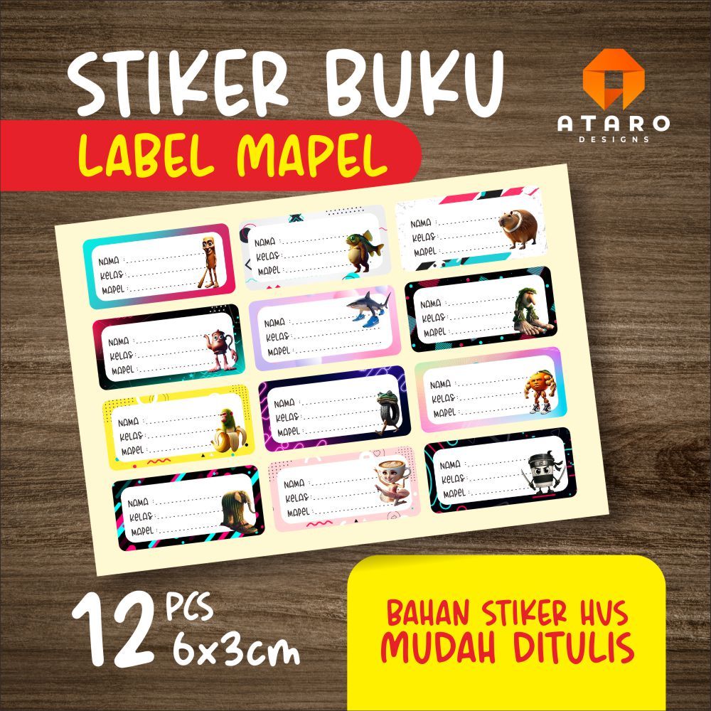 

12 pcs Stiker Buku, Label Buku, Stiker Mapel Anak Sekolah